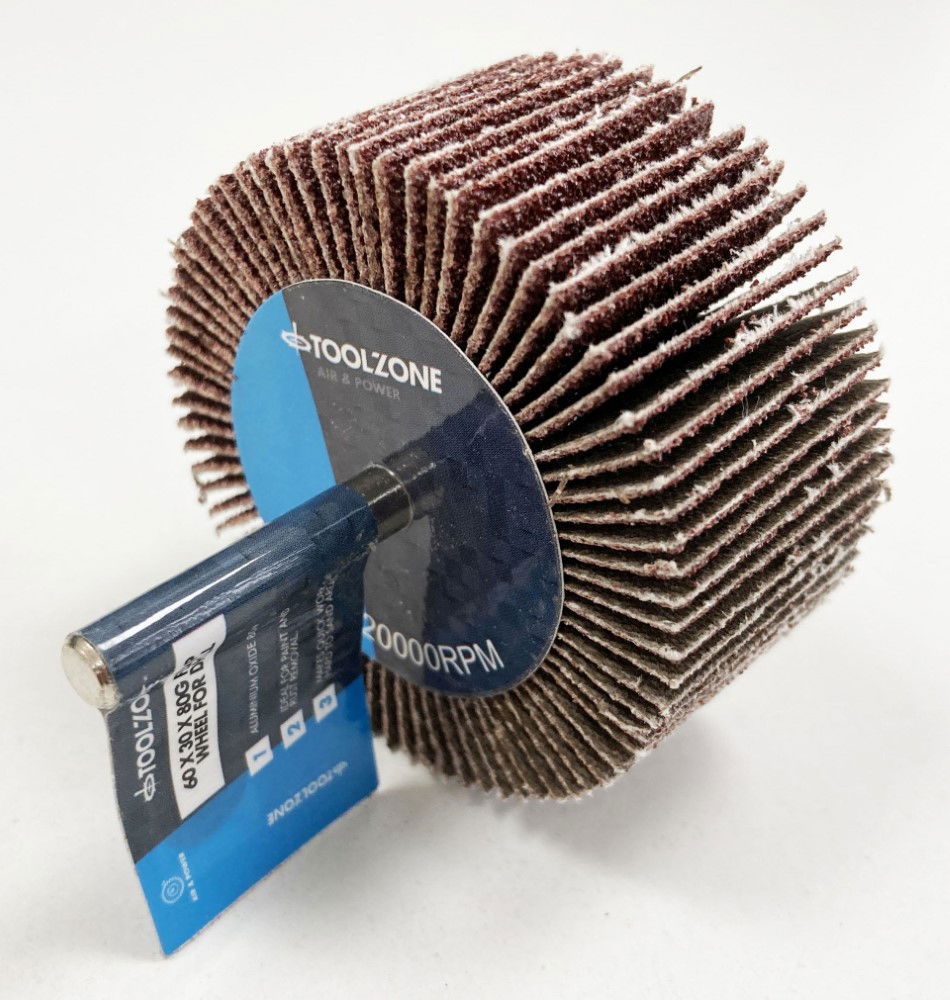 Toolzone Flap Wheel for Drill 60x30mm 80 Grit 6mm Spindle - Toolzone Kdpdr180