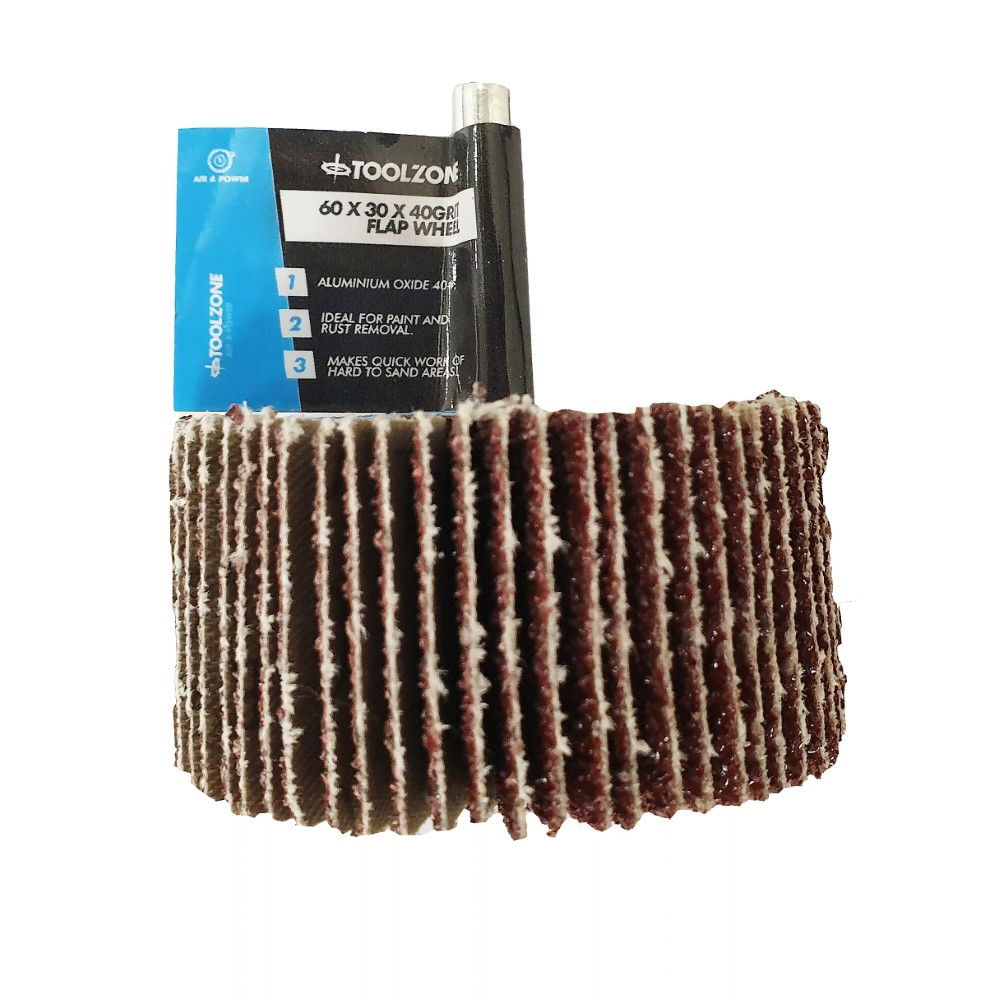 Toolzone Flap Wheel for Drill 60x30mm 40 Grit 6mm Spindle - Toolzone Kdpdr182