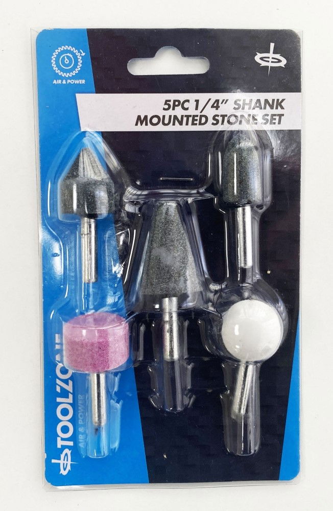 Toolzone Mounted Stone Set 5pc 1/4 Shank Aluminium Oxide - Toolzone Kdpdr183