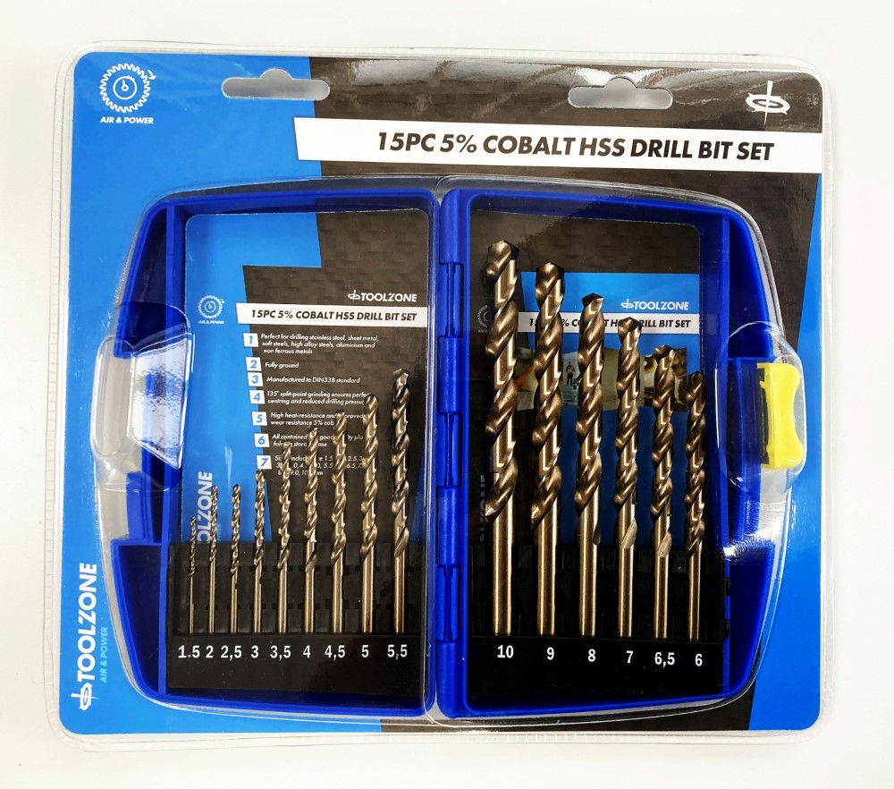 Toolzone Hss Drill Set 15pc 5% Cobalt 1.5-10mm - Toolzone Kdpdr389