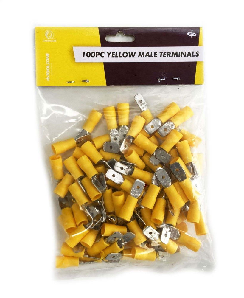 Toolzone Male Terminals 100pc Yellow Semi Insulated 12-10 Awg 6.3mm X 0.4mm - Toolzone Kdpel142