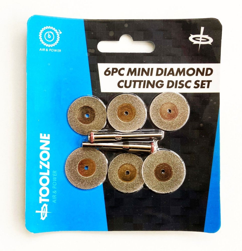 Toolzone Mini Diamond Cutting Discs 6pc 20mm 22mm 3.2mm Shank 0.65mm Thickness - Toolzone Kdphb263