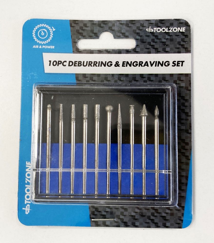 Toolzone Deburring and Engraving Set 10pc 50grit Diamond 2.35mm Shank - Toolzone Kdphb264