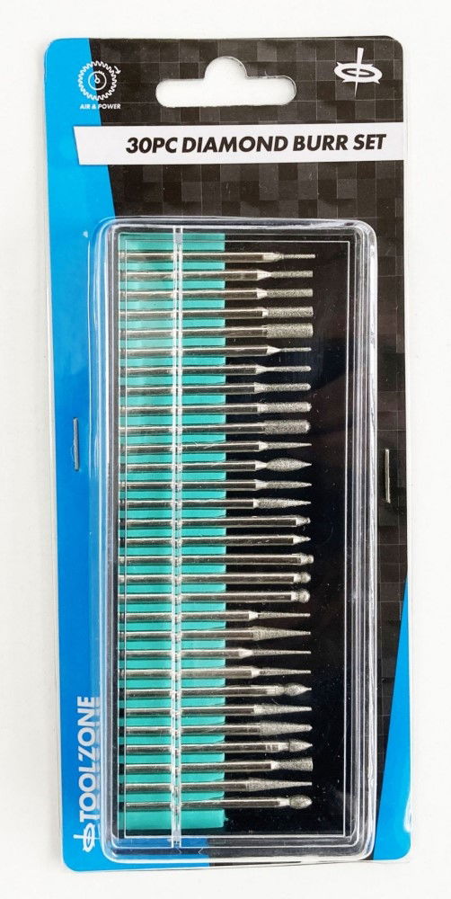 Toolzone Deburring and Engraving Set 30pc 150grit Diamond 3.17mm Shank 40-50mm Length - Toolzone Kdphb265