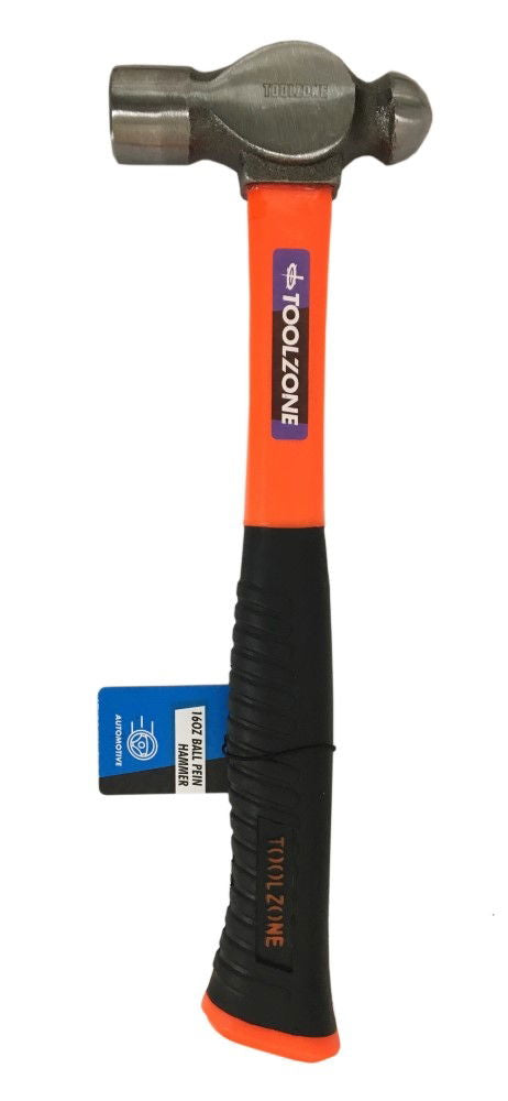 Toolzone Ball Pein Hammer 16oz 70% Fibre Handle Orange 330mm - Toolzone Kdphm062