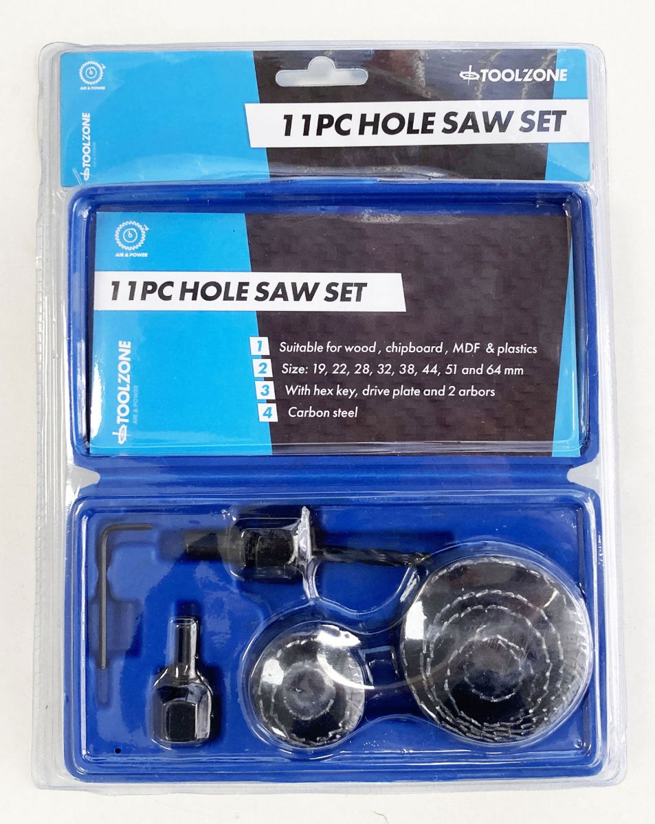 Toolzone Hole Saw Set 11pc Carbon Steel Sizes 19-64mm - Toolzone Kdphs032