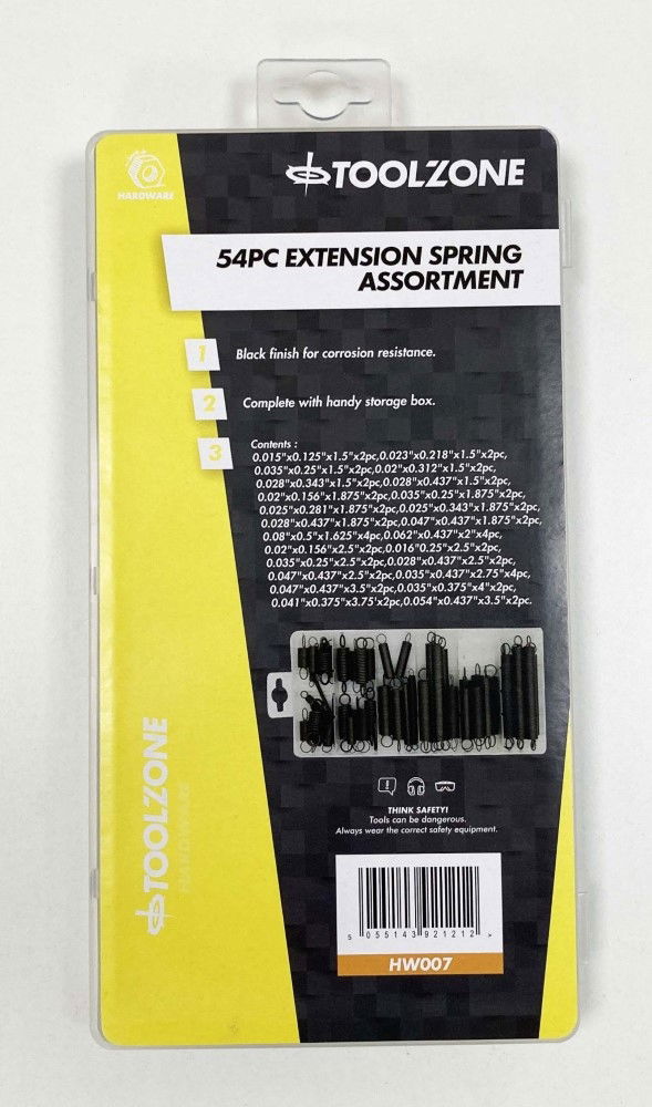 Toolzone Extension Spring Assortment 54pc Rust Resistant Sizes 1.5 - Toolzone Kdphw007