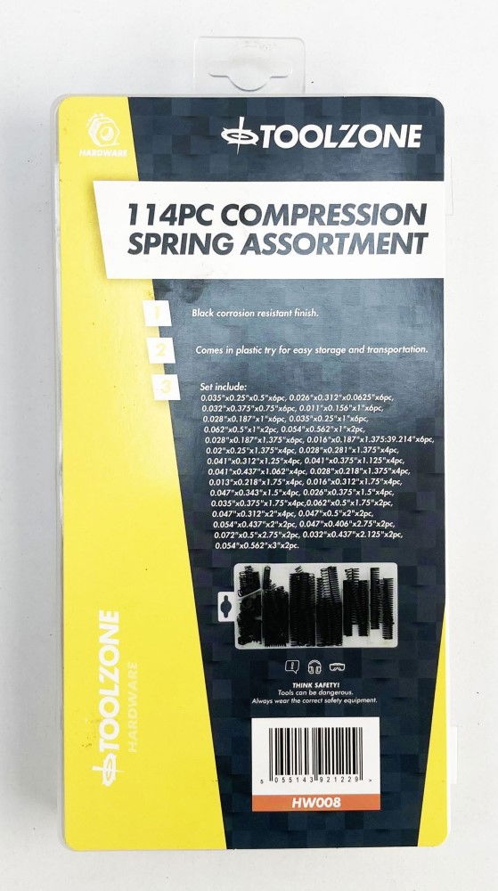 Toolzone Compression Spring Assortment 114pc Rust Resistant Various Sizes - Toolzone Kdphw008