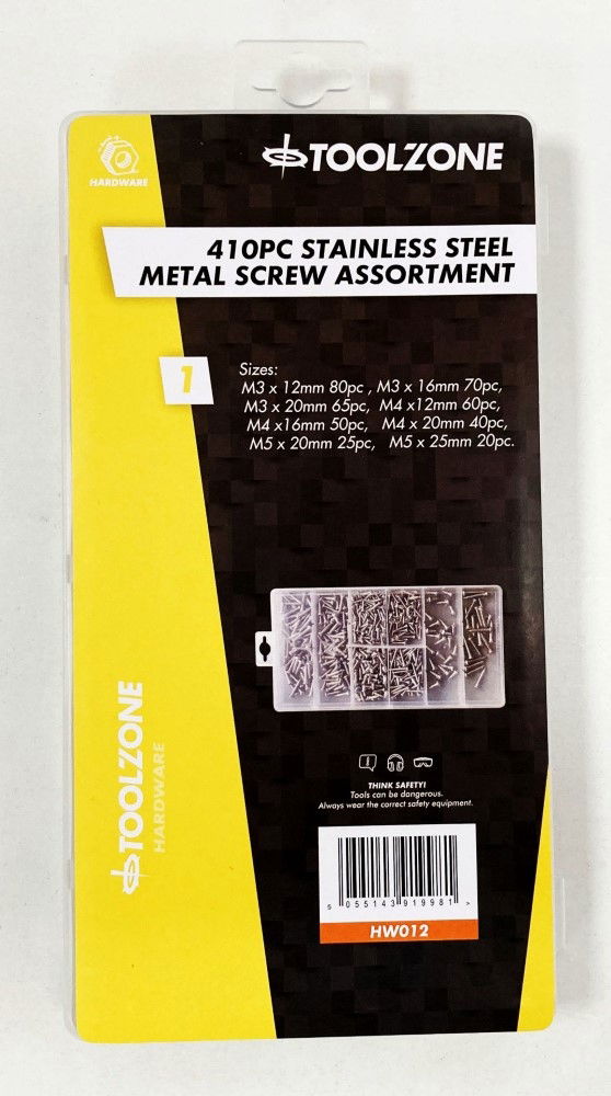 Toolzone Metal Screws Assortment 410pc Stainless Steel M3-m5 - Toolzone Kdphw012
