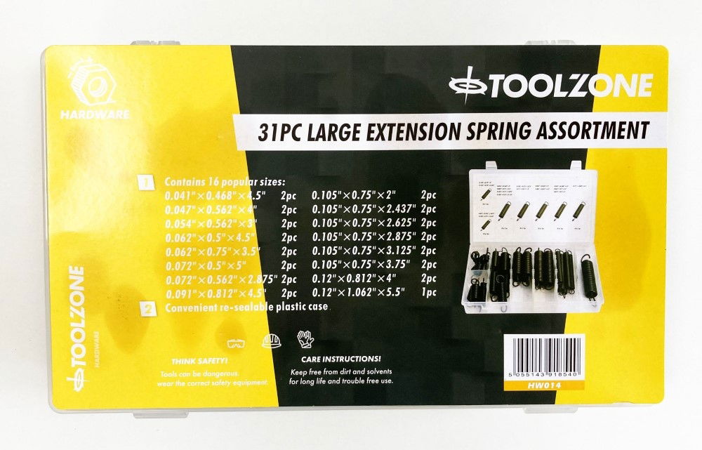 Toolzone Extension Spring Assortment 31pc Large Rust Resistant Various Sizes - Toolzone Kdphw014