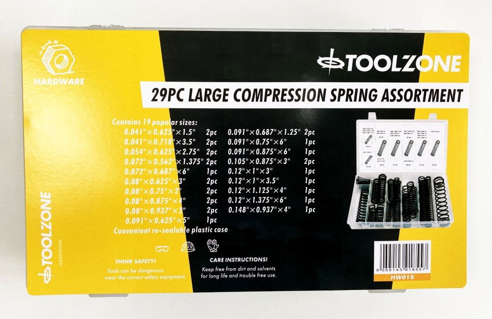 Toolzone Compression Spring Assortment 29pc Large Rust Resistant Various Sizes - Toolzone Kdphw015