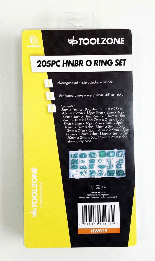 Toolzone O Ring Set 205pc Hnbr Various Sizes - Toolzone Kdphw019