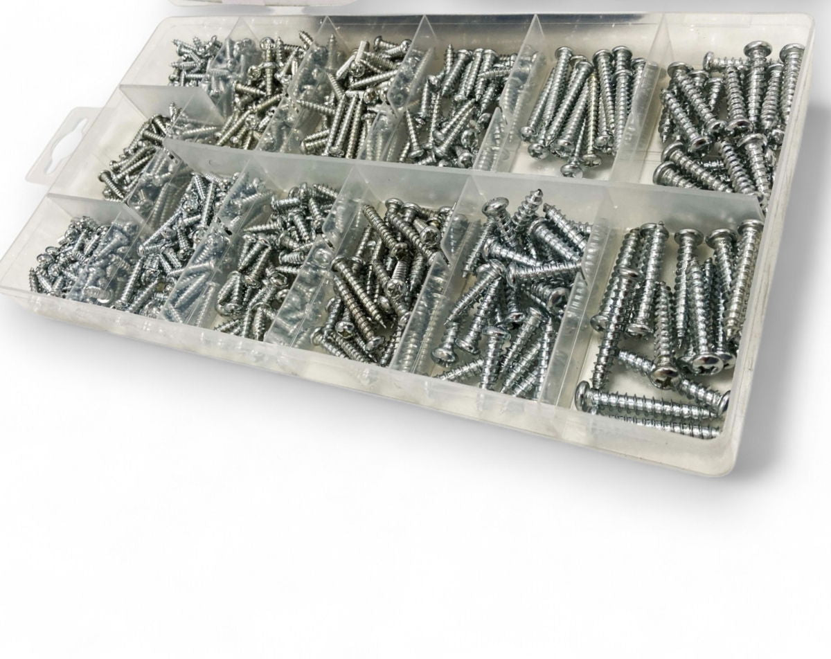 Toolzone Sheet Metal Screws Assortment 550pc Zinc Plated Phillips Head Various Sizes - Toolzone Kdphw026