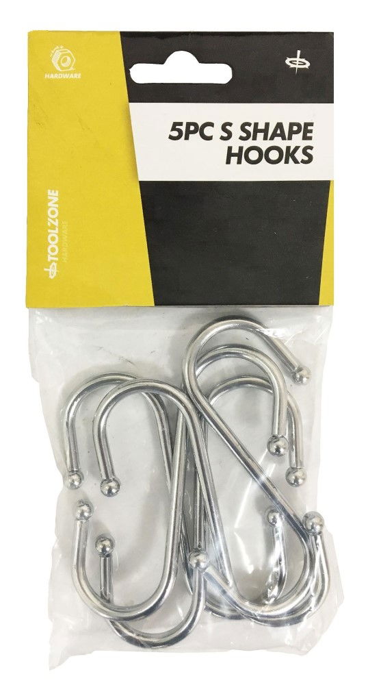 Toolzone S Hooks 5pc Small 100mm X 5mm Chrome Plated Steel Ball End - Toolzone Kdphw028