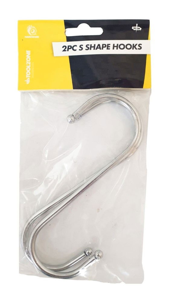 Toolzone S Hooks 2pc Large 160mm X 6mm Chrome Plated Steel Ball End - Toolzone Kdphw029