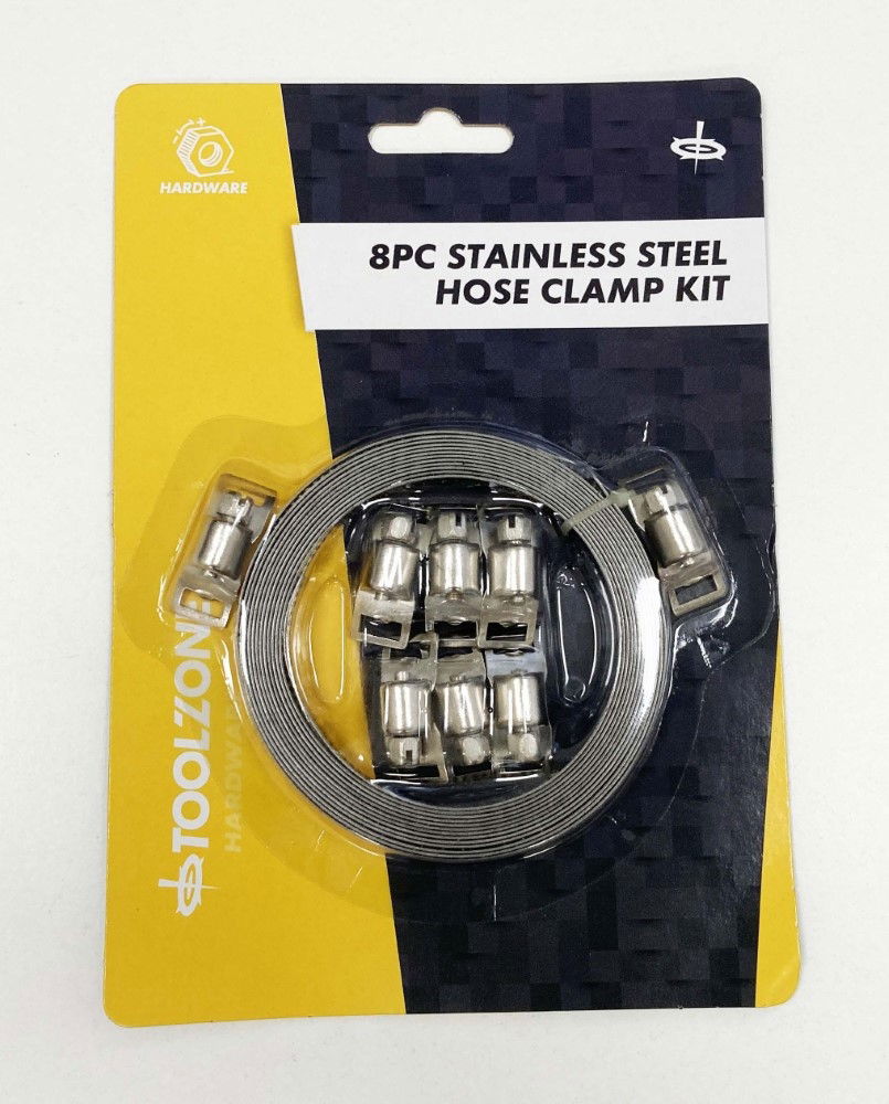 Toolzone Hose Clamp Kit 8pc Stainless Steel 3m X 8mm - Toolzone Kdphw135