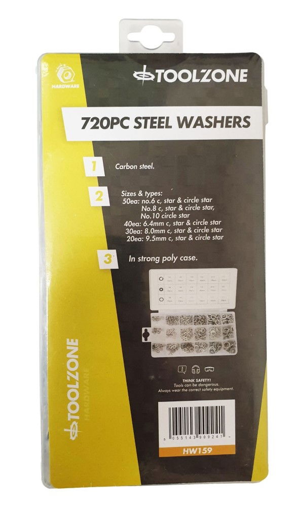 Toolzone Steel Washer Assortment 720pc in Storage Box - Toolzone Kdphw159