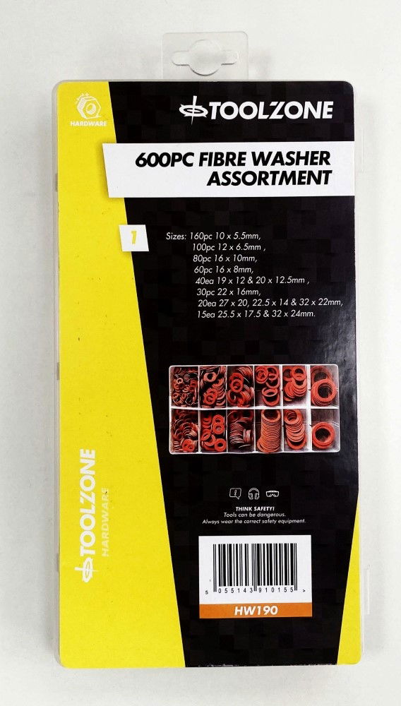 Toolzone Fibre Washer Assortment 600pc in Storage Box - Toolzone Kdphw190