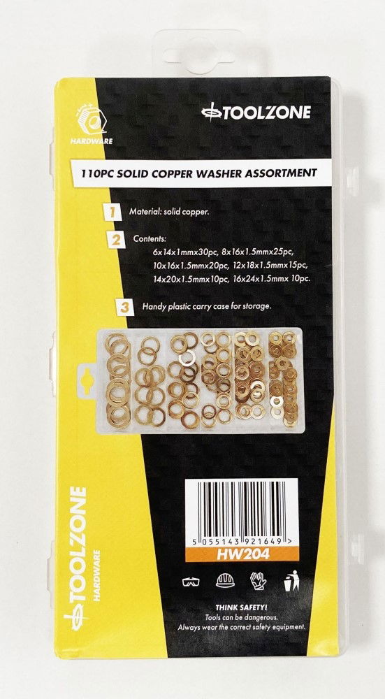 Toolzone Copper Washer Assortment 110pc in Slimline Storage Box - Toolzone Kdphw204