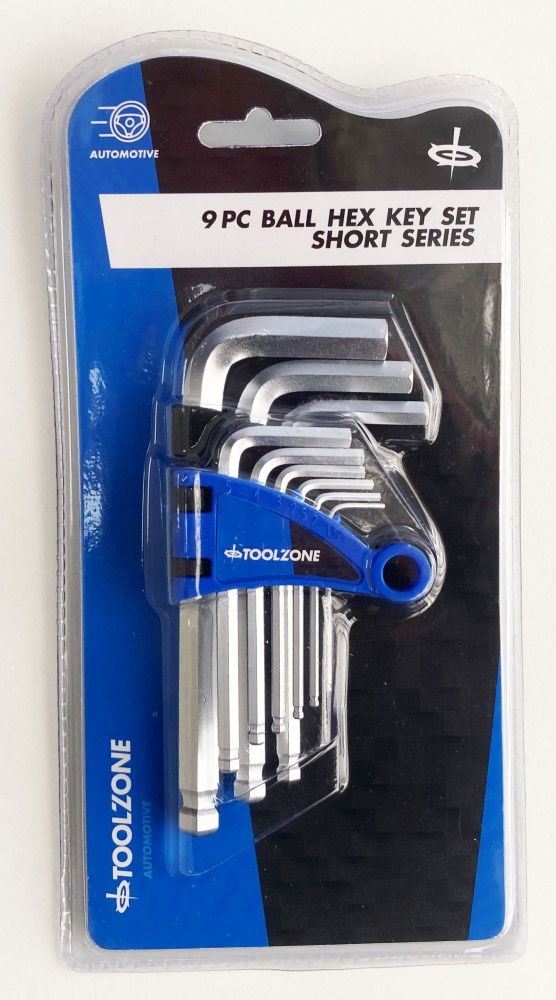 Toolzone Hex Key Set Short Ball End 9pc 1.5-10mm Chrome Vanadium - Toolzone Kdphx013