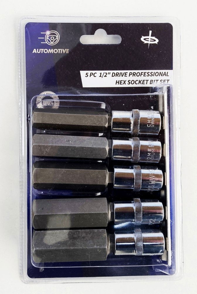 Toolzone Hex Bit Set Extra Long 1/2 Drive 5pc H14-h24 100mm Chrome Vanadium - Toolzone Kdphx015