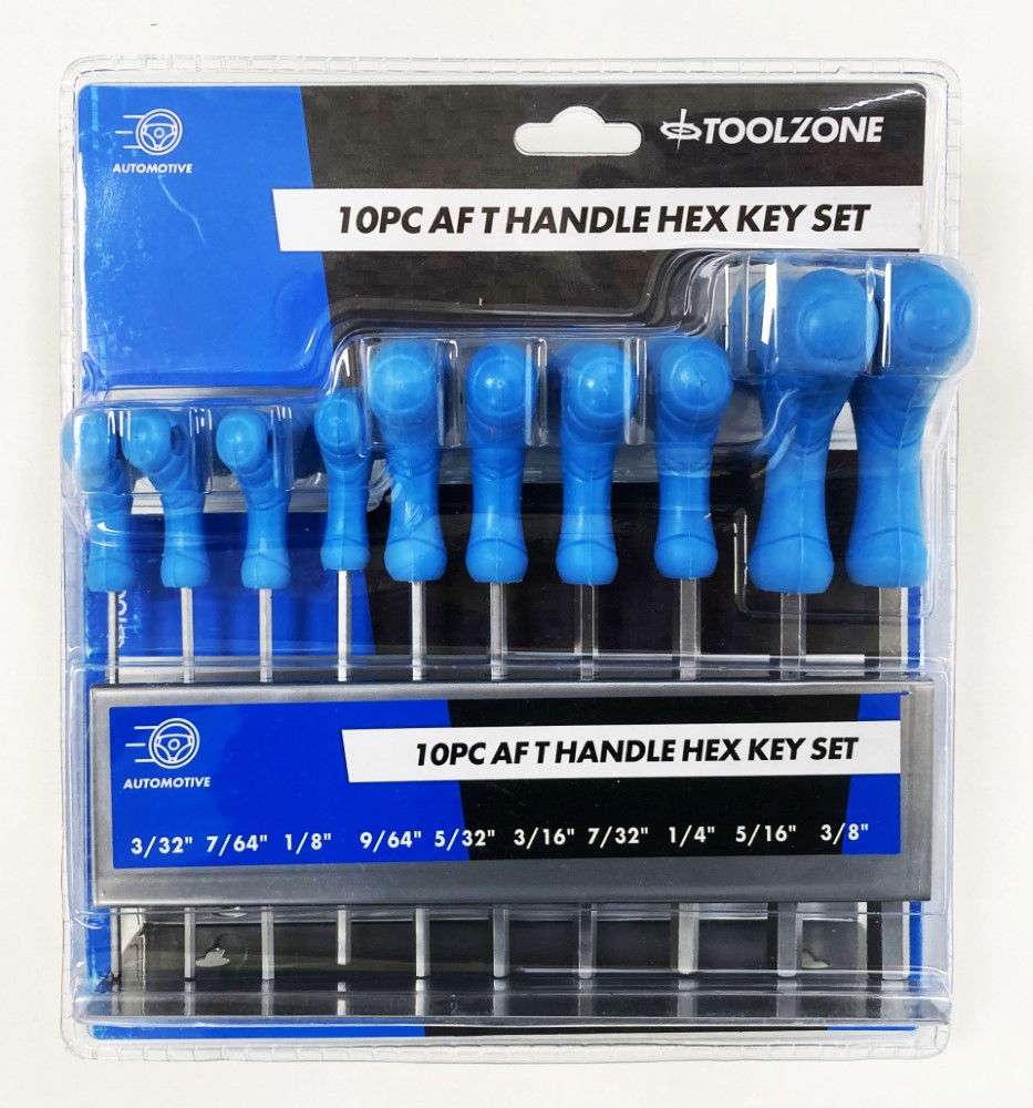 Toolzone Hex Key Set T Handle Af 10pc in Rack Chrome Vanadium - Toolzone Kdphx016