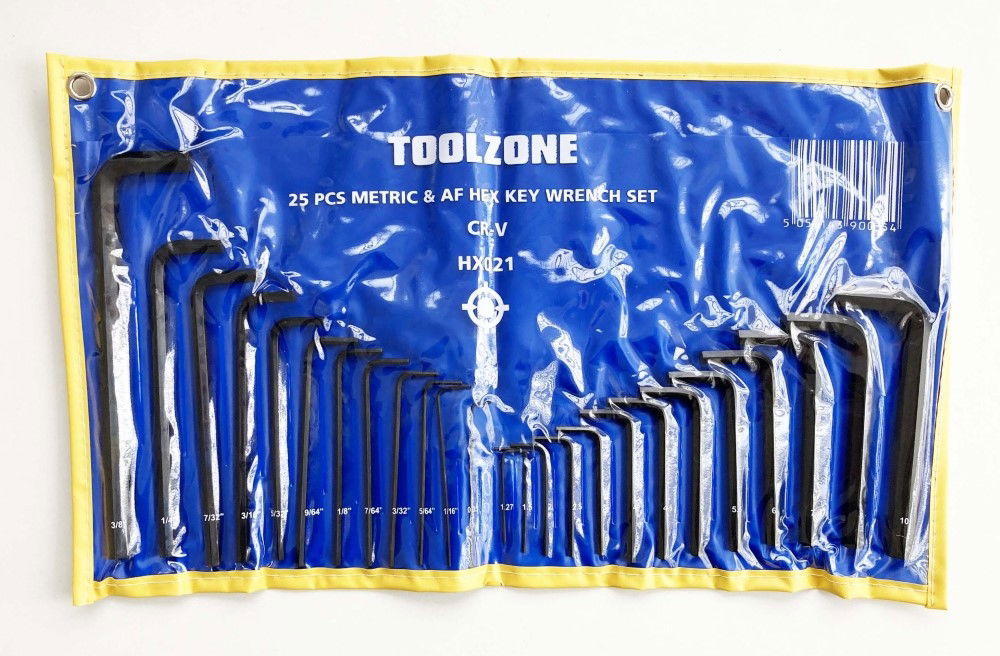 Toolzone Hex Key Set Metric and Af 25pc in Wallet Chrome Vanadium - Toolzone Kdphx021