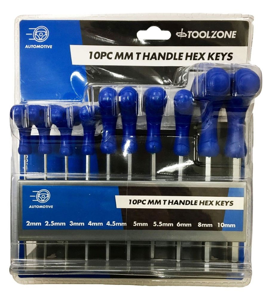 Toolzone Hex Key Set T Handle Metric 10pc in Rack Chrome Vanadium - Toolzone Kdphx027