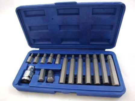 Toolzone Hex Bit Set Metric 15pc with 1/2 Drive Adaptor Chrome Vanadium - Toolzone Kdphx036