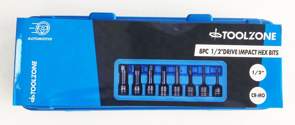 Toolzone Impact Hex Bit Set Metric 1/2 Drive 8pc 5-19mm Chrome Molybdenum - Toolzone Kdphx057