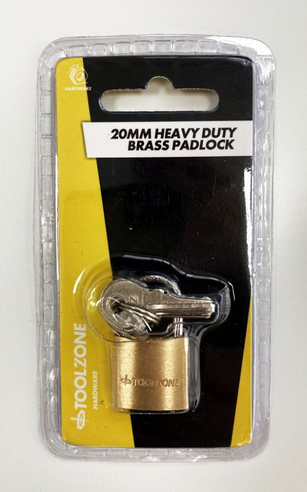 Toolzone Padlock Heavy Duty Brass 20mm with 3 Keys - Toolzone Kdplk013