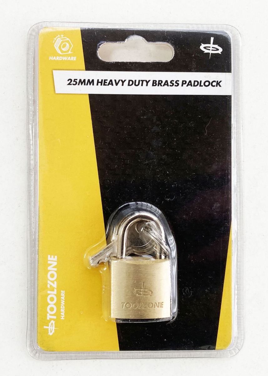 Toolzone Padlock Heavy Duty Brass 25mm with 3 Keys - Toolzone Kdplk014
