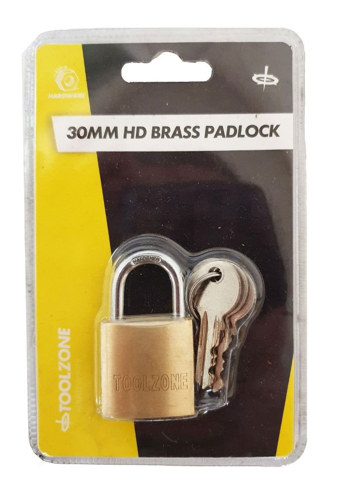 Toolzone Padlock Brass 30mm with 3 Keys - Toolzone Kdplk015
