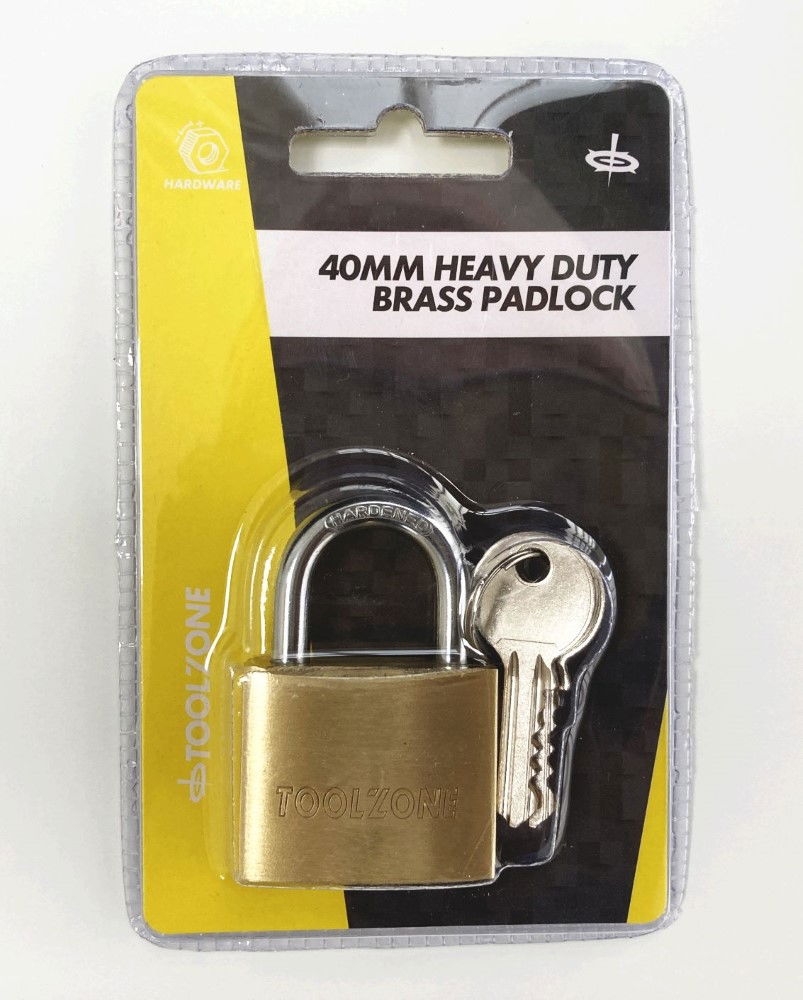 Toolzone Padlock Heavy Duty Brass 40mm with 3 Keys - Toolzone Kdplk016