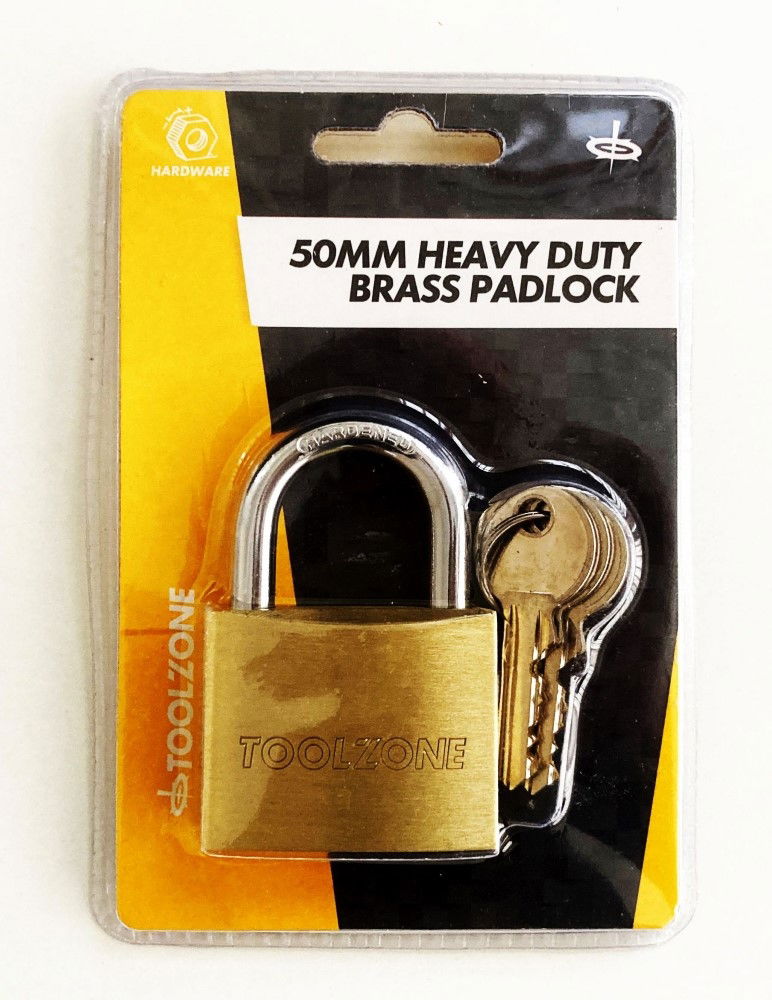 Toolzone Padlock Heavy Duty Brass 50mm with 3 Keys - Toolzone Kdplk017