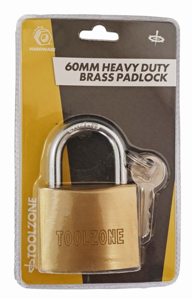 Toolzone Padlock Heavy Duty Brass 60mm with 3 Keys - Toolzone Kdplk018
