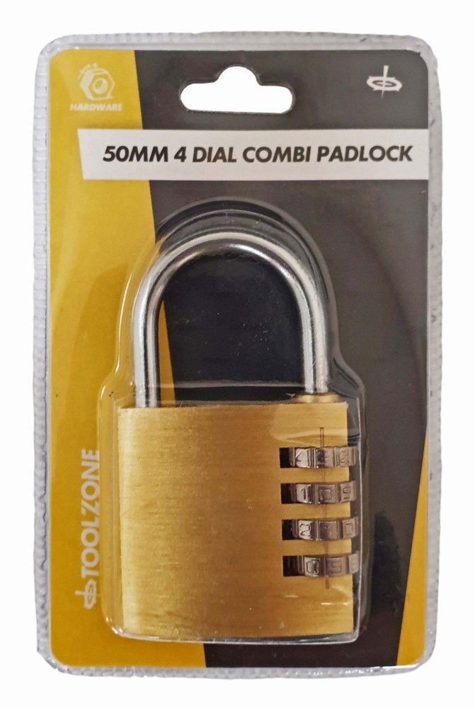 Toolzone Padlock Combination 4 Dial Brass 50mm - Toolzone Kdplk022