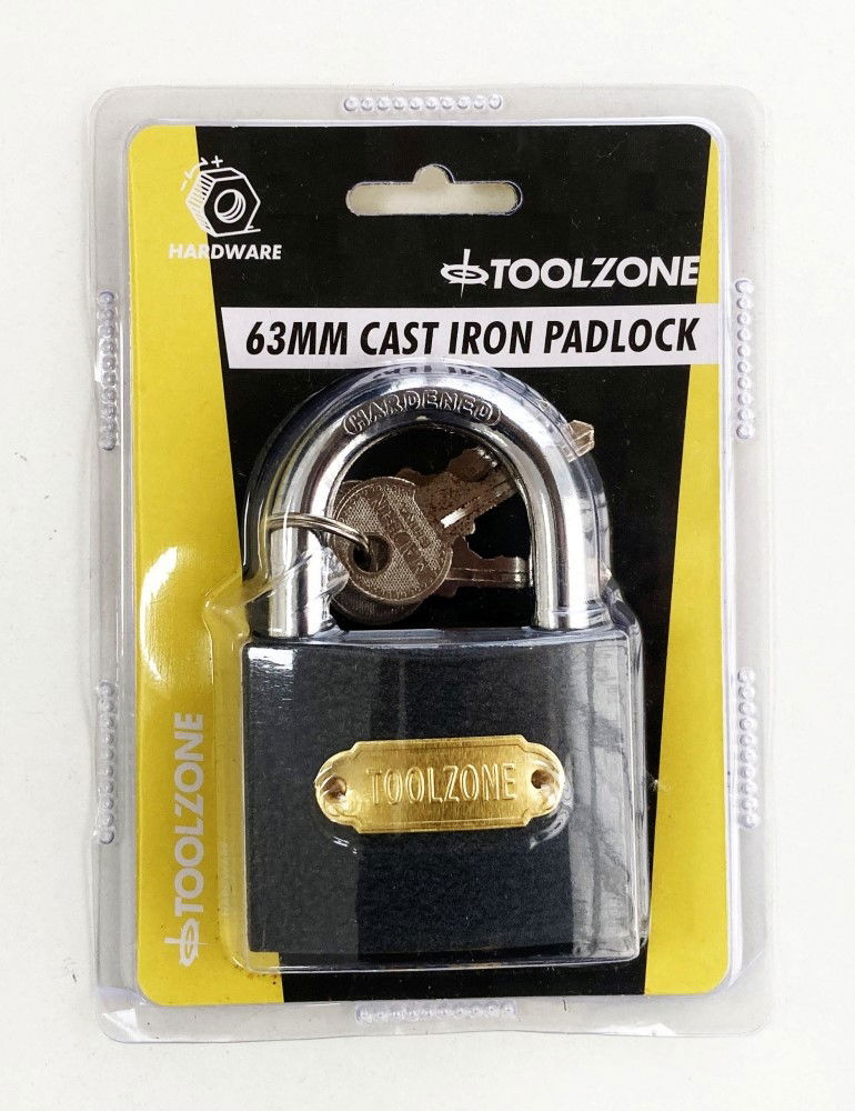 Toolzone Padlock Cast Iron 63mm with 3 Keys - Toolzone Kdplk030