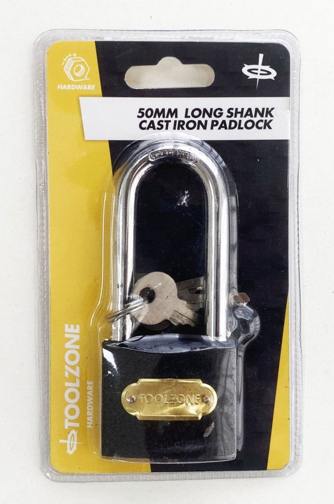 Toolzone Padlock Long Shank Cast Iron 50mm with 3 Keys - Toolzone Kdplk032