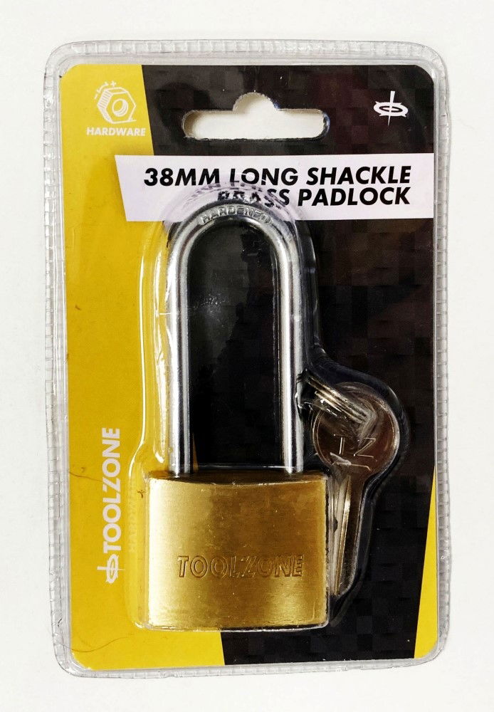 Toolzone Padlock Long Shank Brass 38mm 57mm Shackle with 3 Keys - Toolzone Kdplk040