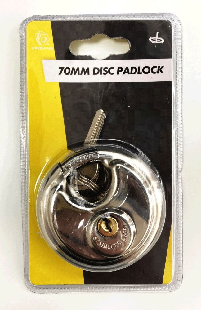 Toolzone Padlock Disc 70mm Hardened Shackle with 2 Keys - Toolzone Kdplk050