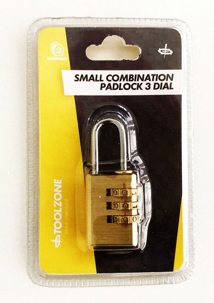 Toolzone Padlock Combination 3 Dial Brass Small - Toolzone Kdplk054