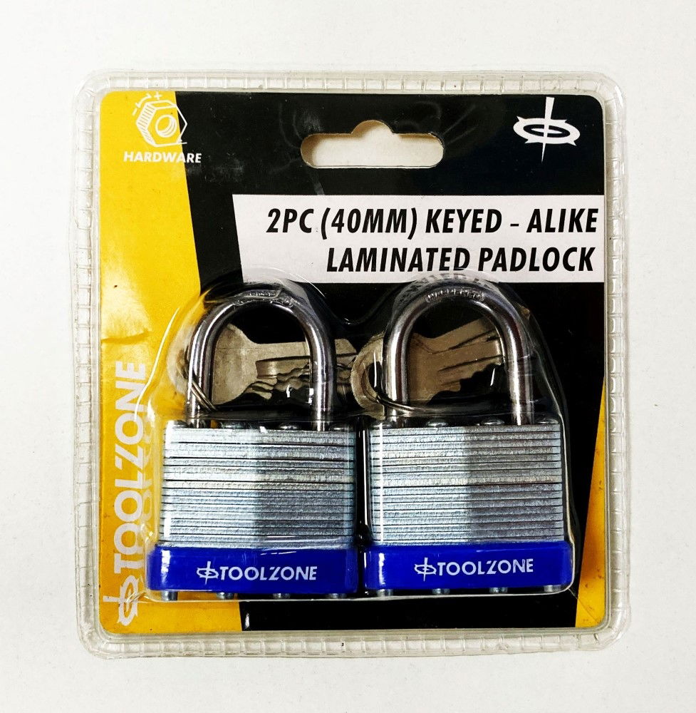 Toolzone Padlock Laminated 40mm Keyed Alike Pack of 2 - Toolzone Kdplk062