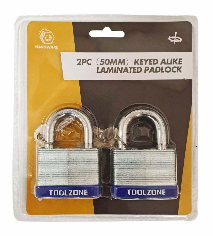Toolzone Padlock Laminated 50mm Keyed Alike Pack of 2 - Toolzone Kdplk063