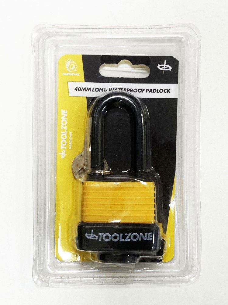 Toolzone Padlock Waterproof 40mm Long Shackle 6mm Diameter 57mm Length with 2 Keys - Toolzone Kdplk096