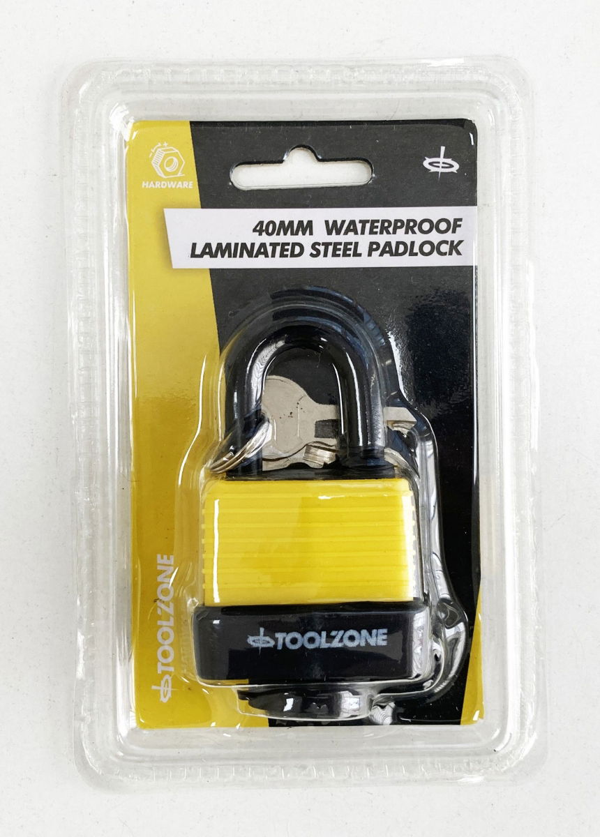 Toolzone Padlock Waterproof Laminated 40mm 6mm Shackle with 2 Keys - Toolzone Kdplk100