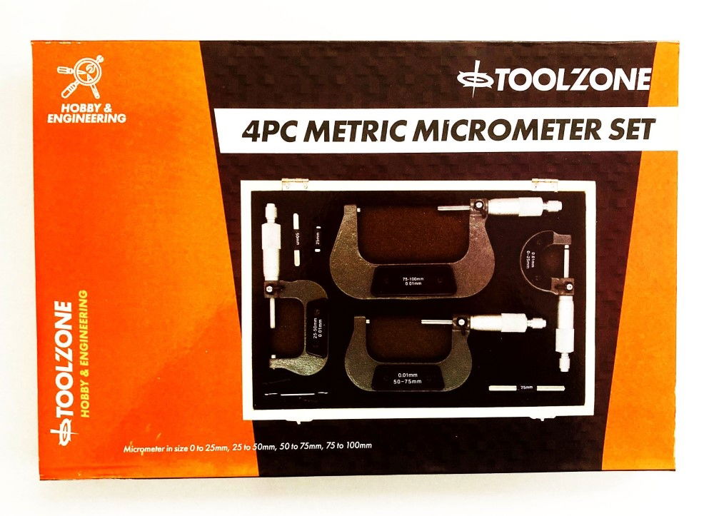 Toolzone Micrometer Set 4pc 0-100mm 0.01mm Graduations - Toolzone Kdpms057