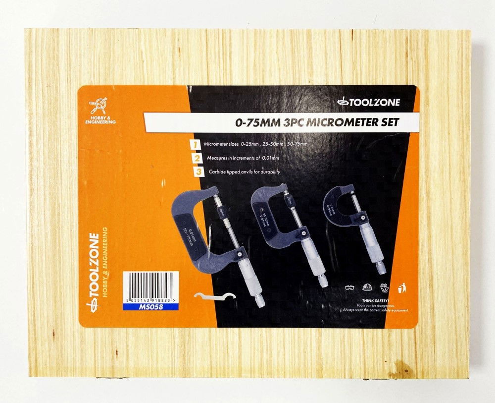 Toolzone Micrometer Set 3pc 0-75mm 0.01mm Graduations - Toolzone Kdpms058
