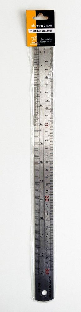 Toolzone Stainless Steel Ruler 12 1mm Thickness Metric and Imperial - Toolzone Kdpms100