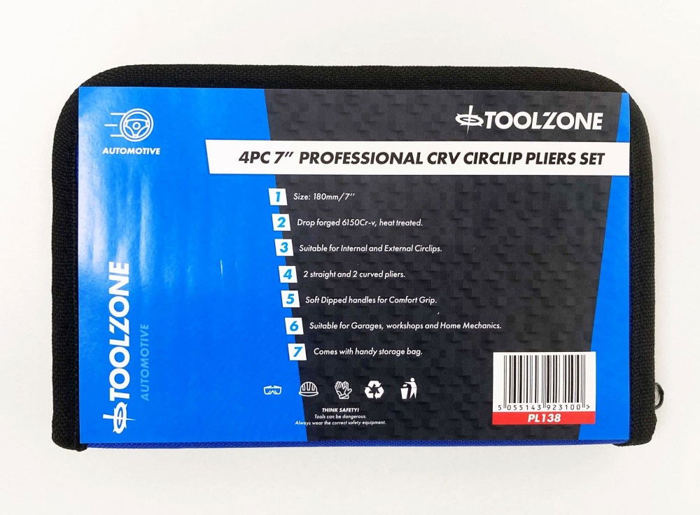 Toolzone Circlip Plier Set 4pc 7 Crv 6150 Drop Forged Steel - Toolzone Kdppl138